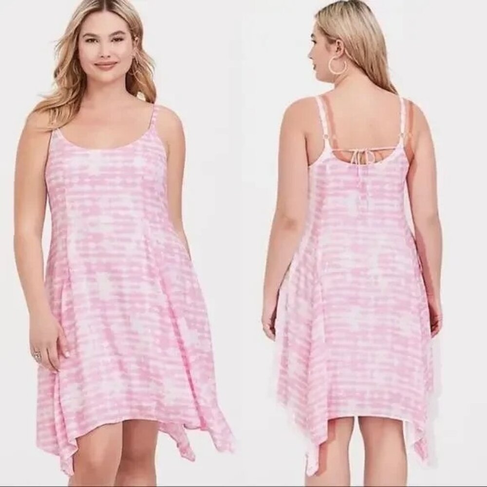 Torrid Challis Tie Dye handkerchief dress size 3X NEW Pink White Summer Spring